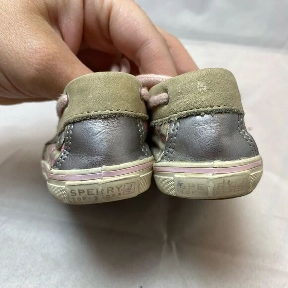 Sperry Top Sider Intrepid Crib Lace Up Leather Shoes Baby & Walker 4 Tan/Pink - Picture 2 of 7